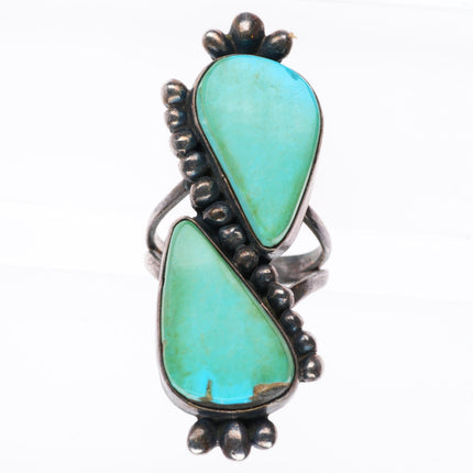 sz7 vintage Navajo sterling silver 2 stone turquoise long ring