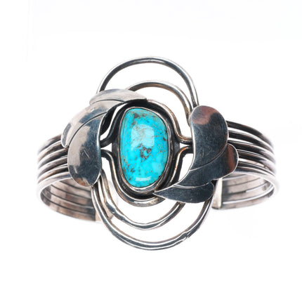 6" Vintage CRN Native American sterling silver turquoise cuff bracelet
