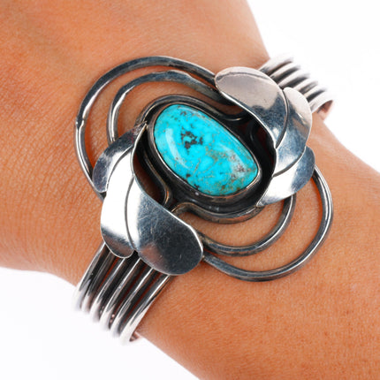 6" Vintage CRN Native American sterling silver turquoise cuff bracelet