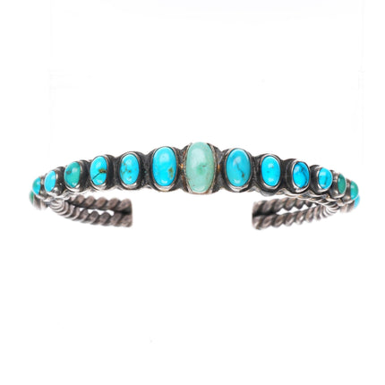 7.25" 1920's-30's Navajo turquoise row cuff bracelet sterling silver braided