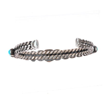 7.25" 1920's-30's Navajo turquoise row cuff bracelet sterling silver braided
