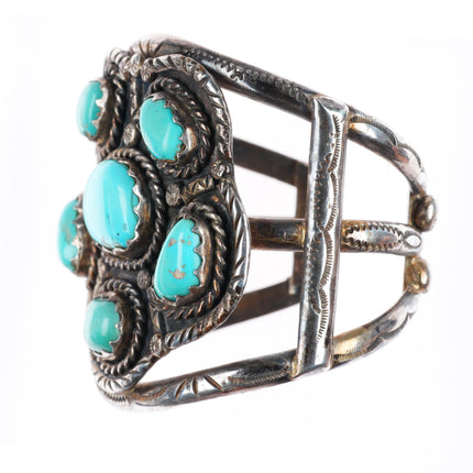 6.3" Big Vintage Navajo sterling silver cuff bracelet with nice turquoise