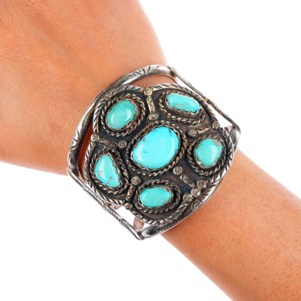 6.3" Big Vintage Navajo sterling silver cuff bracelet with nice turquoise