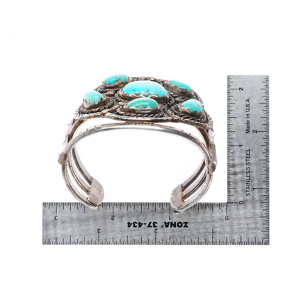 6.3" Big Vintage Navajo sterling silver cuff bracelet with nice turquoise