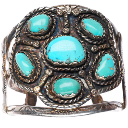 6.3" Big Vintage Navajo sterling silver cuff bracelet with nice turquoise