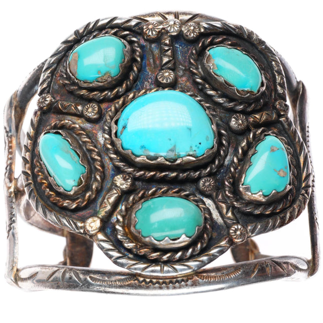 6.3" Big Vintage Navajo sterling silver cuff bracelet with nice turquoise
