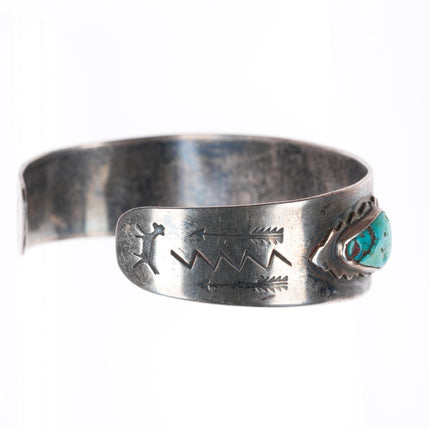 6.5" c1940 Fred Harvey era  sterling silver thunderbird/arrowheads cuff bracelet