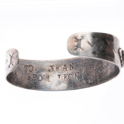 6.5" c1940 Fred Harvey era  sterling silver thunderbird/arrowheads cuff bracelet