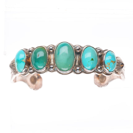7" 20's-30's vintage Navajo ingot silver stamped turquoise row cuff bracelet