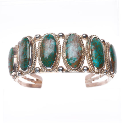 6.5" c1940's vintage Navajo sterling silver red webbed turquoise cuff bracelet