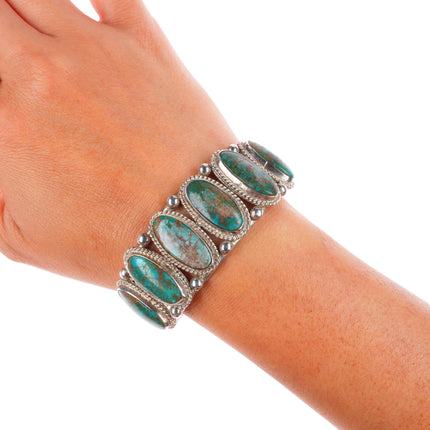 6.5" c1940's vintage Navajo sterling silver red webbed turquoise cuff bracelet