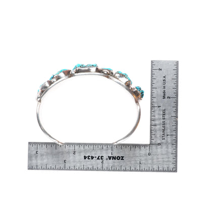 6.6" Heavy vintage Navajo sterling silver turquoise nugget cluster cuff bracelet