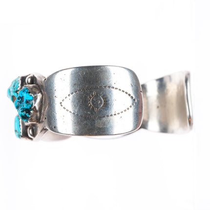 6.6" Heavy vintage Navajo sterling silver turquoise nugget cluster cuff bracelet