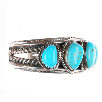 7.1" Vintage Jessie Claw Navajo sterling silver turquoise row cuff bracelet