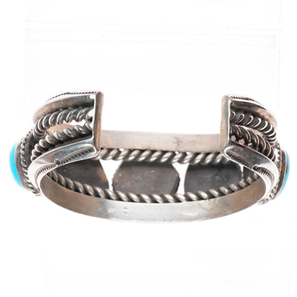 7.1" Vintage Jessie Claw Navajo sterling silver turquoise row cuff bracelet