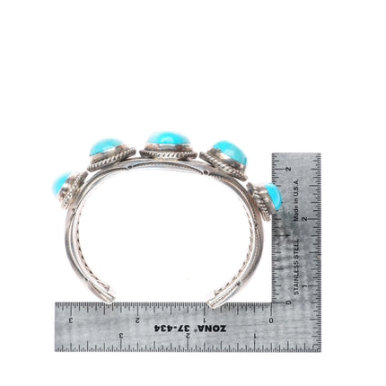 7.1" Vintage Jessie Claw Navajo sterling silver turquoise row cuff bracelet