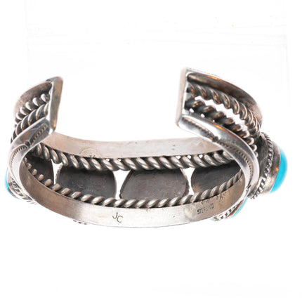 7.1" Vintage Jessie Claw Navajo sterling silver turquoise row cuff bracelet