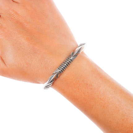6.4" Lewis Lomay Hopi Chiseled carinated sterling silver cuff bracelet
