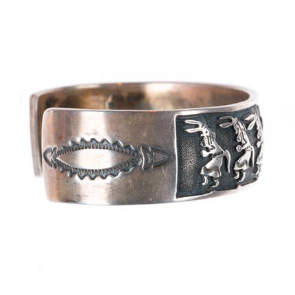 6.3" David Reeves Navajo sterling silver Corn/Kachina dancers cuff bracelet