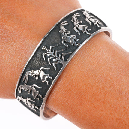 6.3" David Reeves Navajo sterling silver Corn/Kachina dancers cuff bracelet
