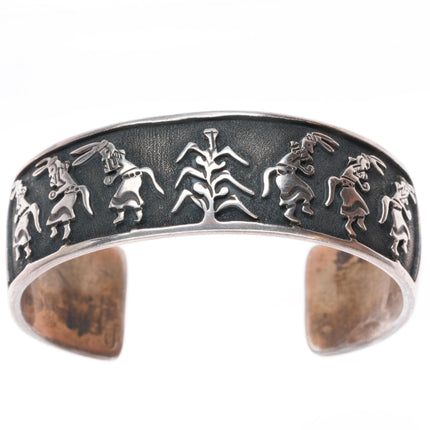6.3" David Reeves Navajo sterling silver Corn/Kachina dancers cuff bracelet