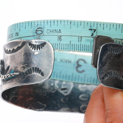 7" c1940's Navajo sterling silver thunderbird snakes Fred Harvey cuff bracelet