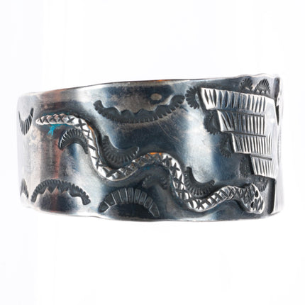 7" c1940's Navajo sterling silver thunderbird snakes Fred Harvey cuff bracelet