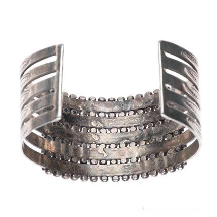 7.1" 1940's Zuni 5 stack square cut turquoise row sterling silver cuff bracelet