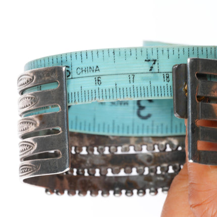 7.1" 1940's Zuni 5 stack square cut turquoise row sterling silver cuff bracelet