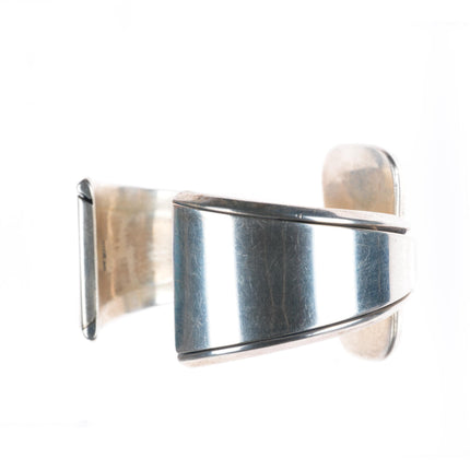 6.4" vintage Southwestern modernist sterling silver denim lapis cuff bracelet
