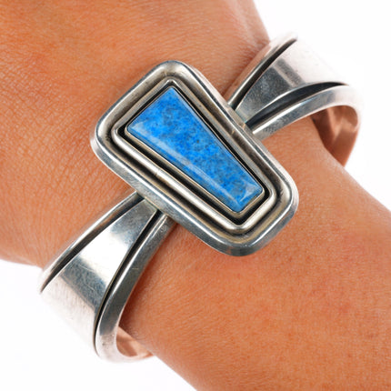 6.4" vintage Southwestern modernist sterling silver denim lapis cuff bracelet