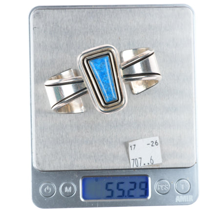 6.4" vintage Southwestern modernist sterling silver denim lapis cuff bracelet