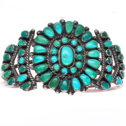 6.1" c1930-40's Zuni sterling silver turquoise cluster cuff bracelet