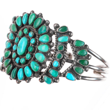 6.1" c1930-40's Zuni sterling silver turquoise cluster cuff bracelet