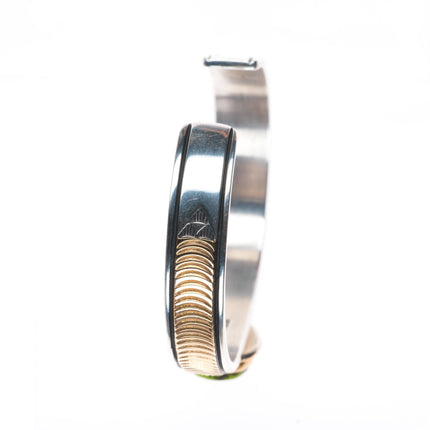 6.3" Gary Reeves Navajo 14k gold sterling silver Damele Variscite cuff bracelet