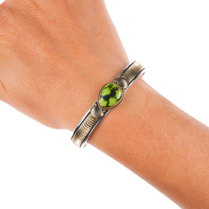 6.3" Gary Reeves Navajo 14k gold sterling silver Damele Variscite cuff bracelet