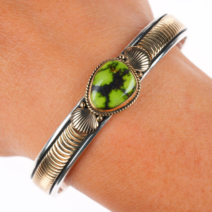 6.3" Gary Reeves Navajo 14k gold sterling silver Damele Variscite cuff bracelet