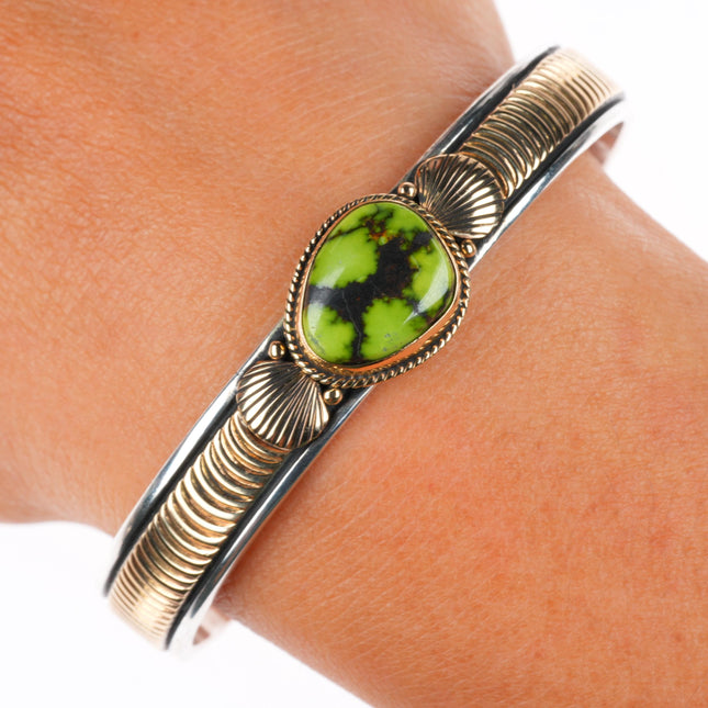 6.3" Gary Reeves Navajo 14k gold sterling silver Damele Variscite cuff bracelet