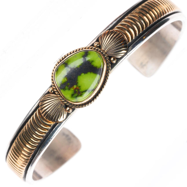 6.3" Gary Reeves Navajo 14k gold sterling silver Damele Variscite cuff bracelet