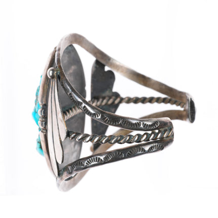6.25" vintage Navajo sterling silver turquoise wide cuff bracelet