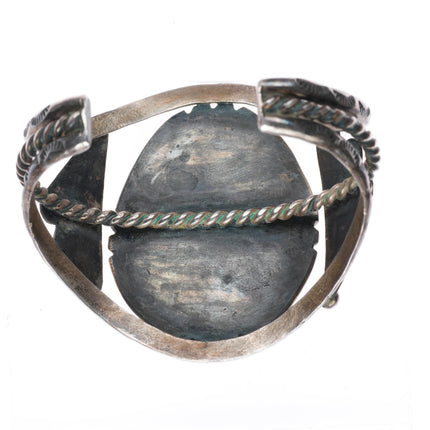 6.25" vintage Navajo sterling silver turquoise wide cuff bracelet