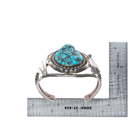 6.25" vintage Navajo sterling silver turquoise wide cuff bracelet