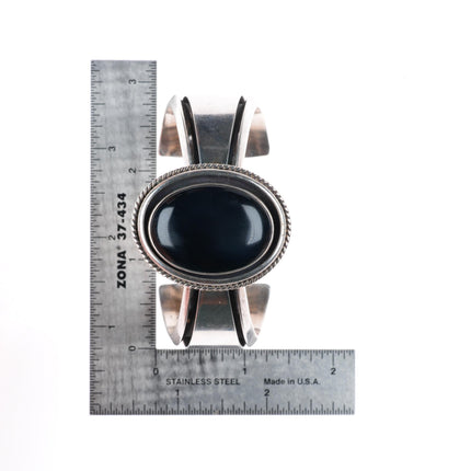 6.9" Carol Felley Southwestern sterling silver vintage onyx cuff bracelet