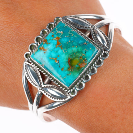 6.5" 1940-50's vintage Navajo sterling silver high grade turquoise cuff bracelet
