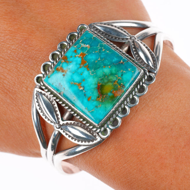 6.5" 1940-50's vintage Navajo sterling silver high grade turquoise cuff bracelet