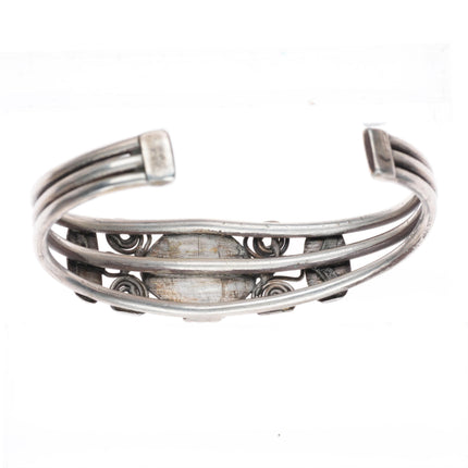 6.3" Antique Navajo c1920's Ingot silver cuff bracelet with turquoise