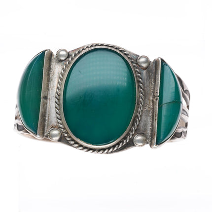 6.25" c1940 Vintage Navajo sterling silver Gem Silica cuff bracelet