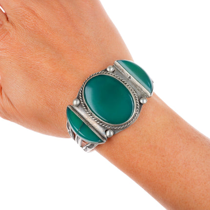 6.25" c1940 Vintage Navajo sterling silver Gem Silica cuff bracelet