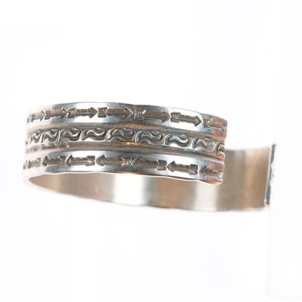 7" vintage Navajo sterling silver RL deep stamped arrows cuff bracelet