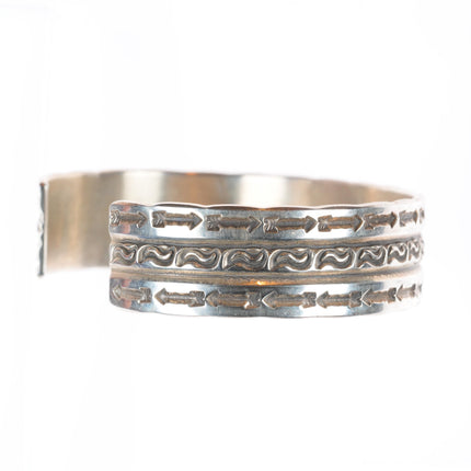 7" vintage Navajo sterling silver RL deep stamped arrows cuff bracelet